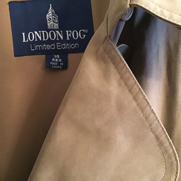 London Fog beige lined trench coat, woman's size 14 Reg - Picture 4 of 5